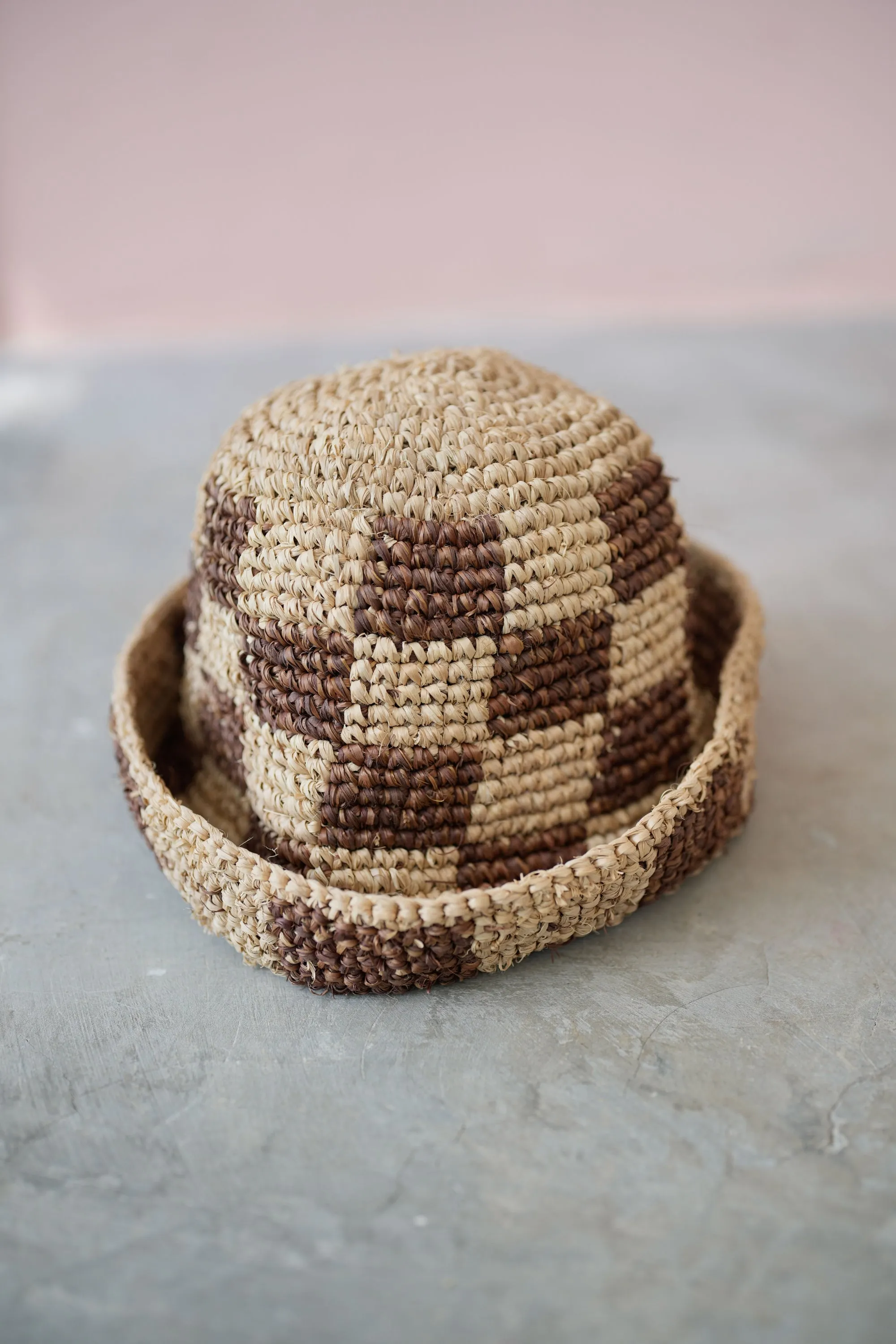 Millie Handwoven Raffia Straw Hat - Checker