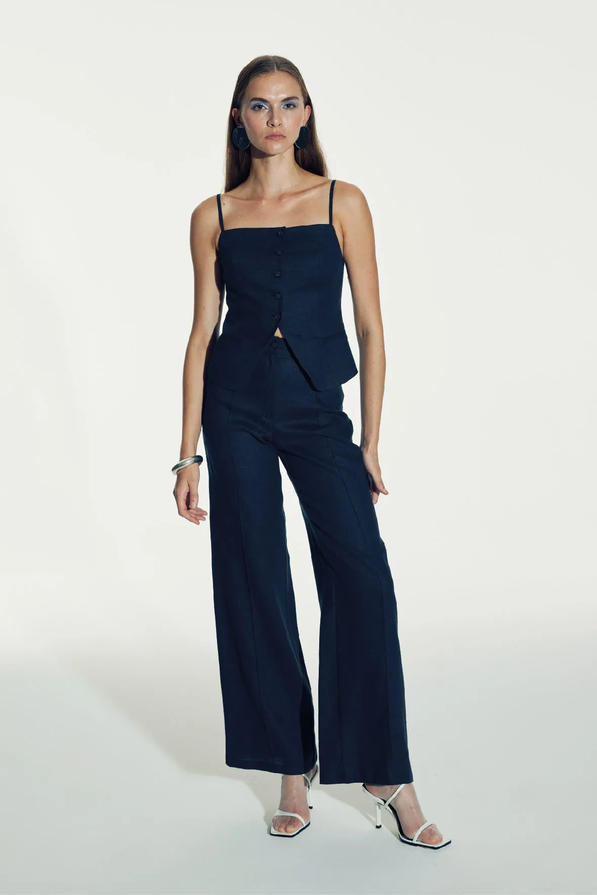 Millie Linen Trousers in Dark Navy