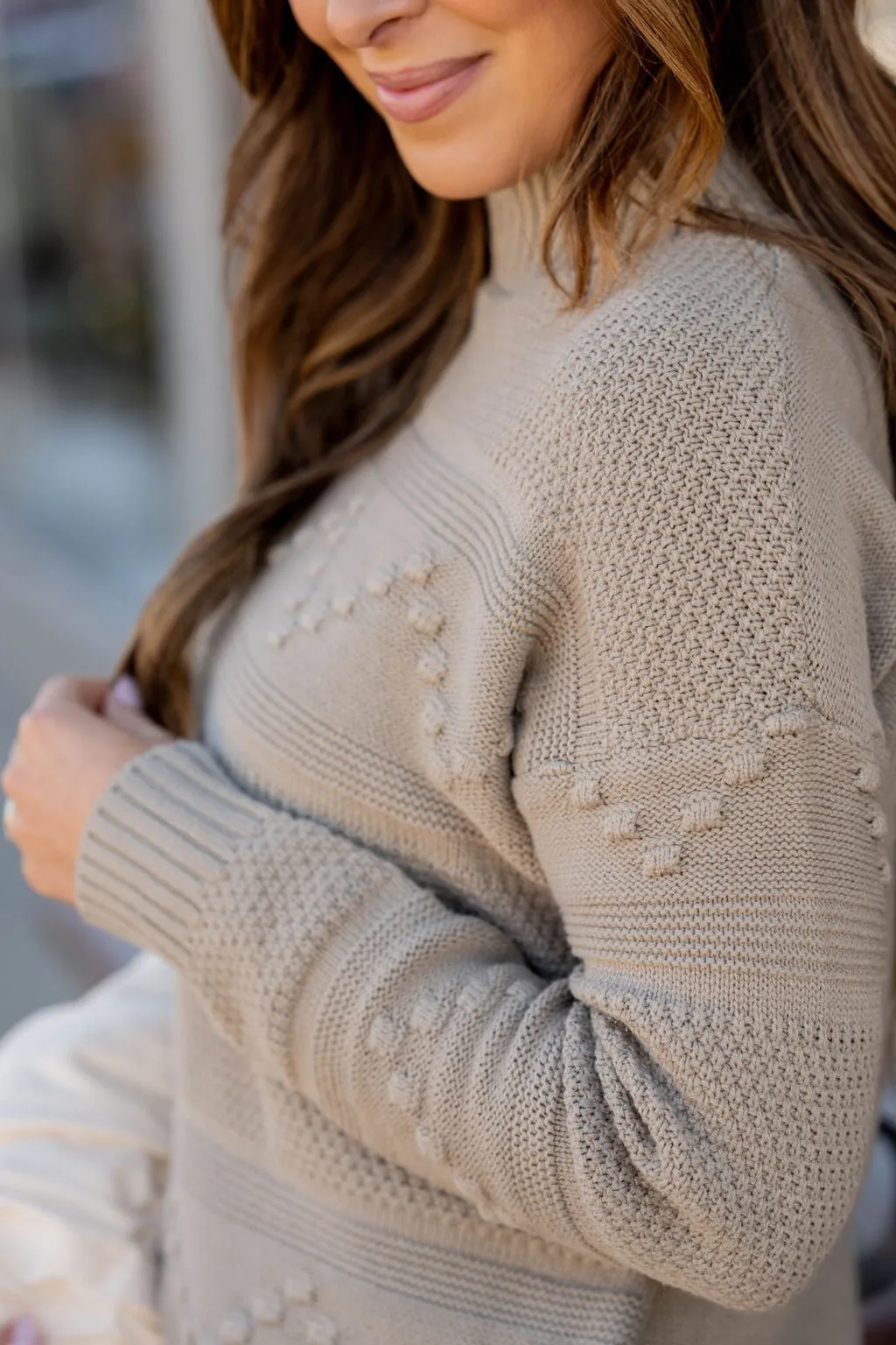 Mixed Stitched Ribbed Trim Sweater