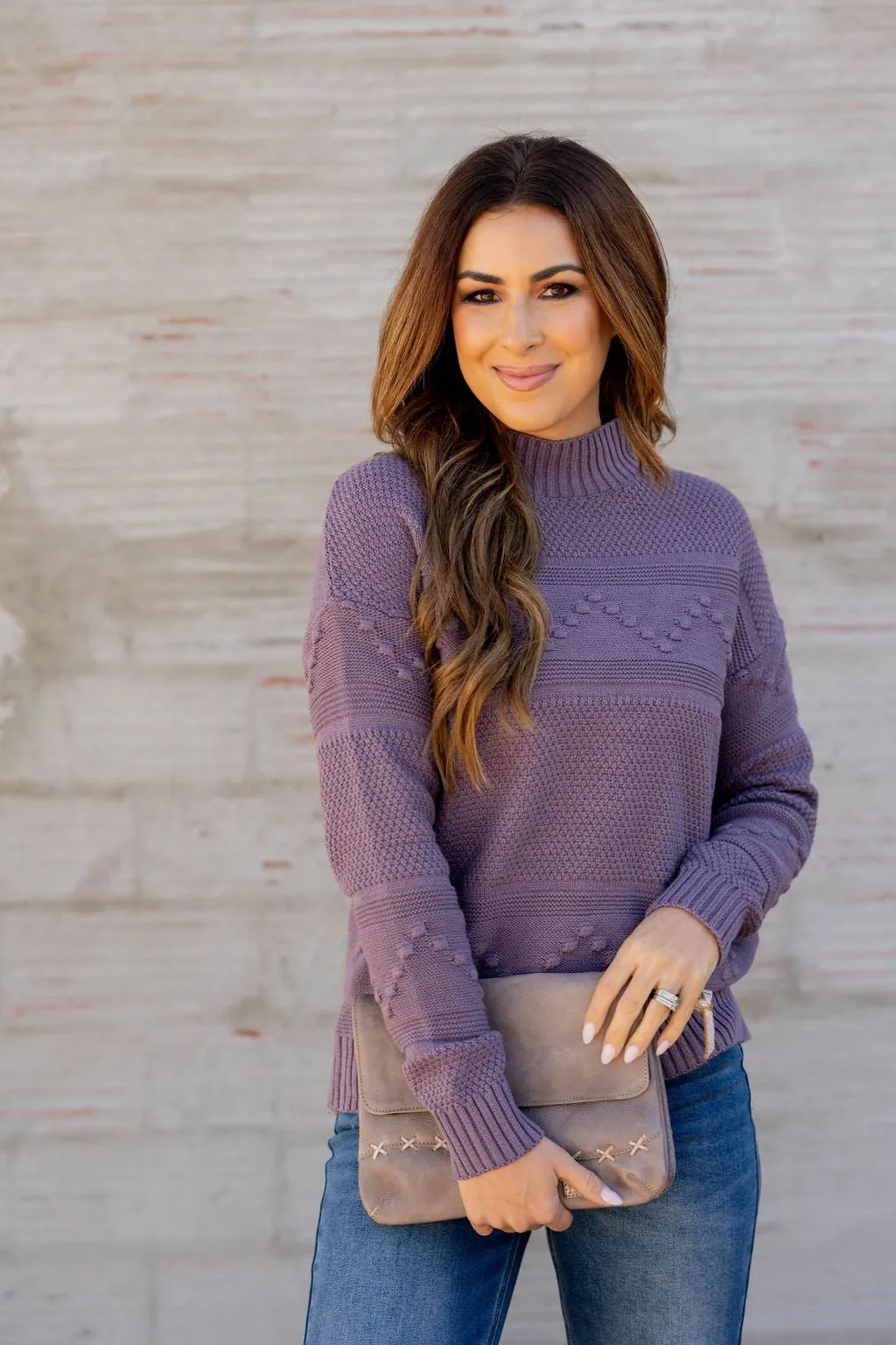 Mixed Stitched Ribbed Trim Sweater