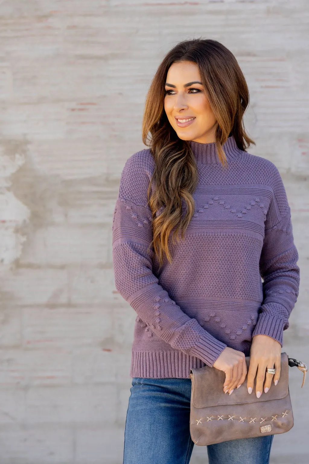 Mixed Stitched Ribbed Trim Sweater