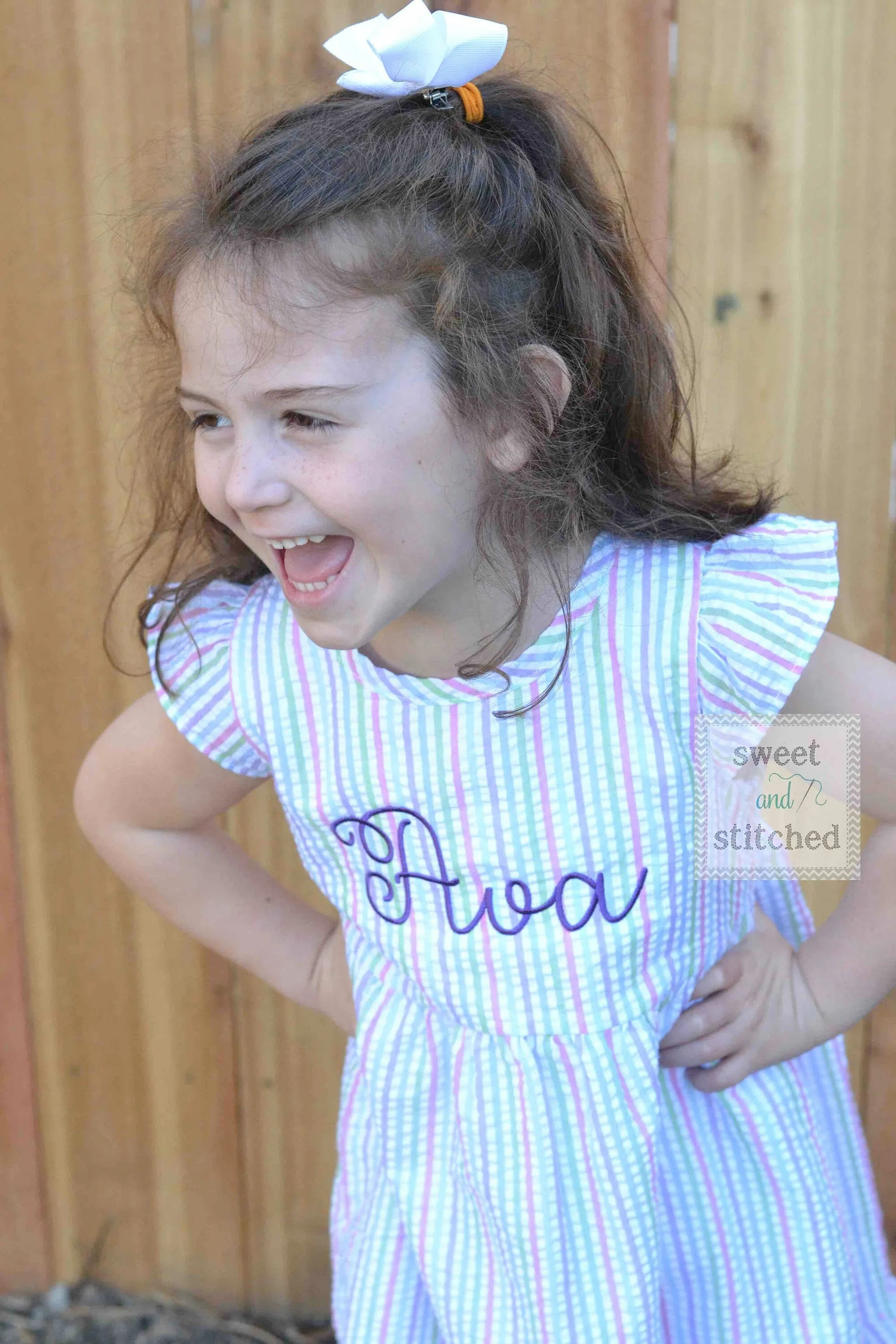 Monogrammed Seersucker Easter dress, toddler dress, baby girl rainbow dress personalized, Summer outfit, Baby Girl Beach Outfit