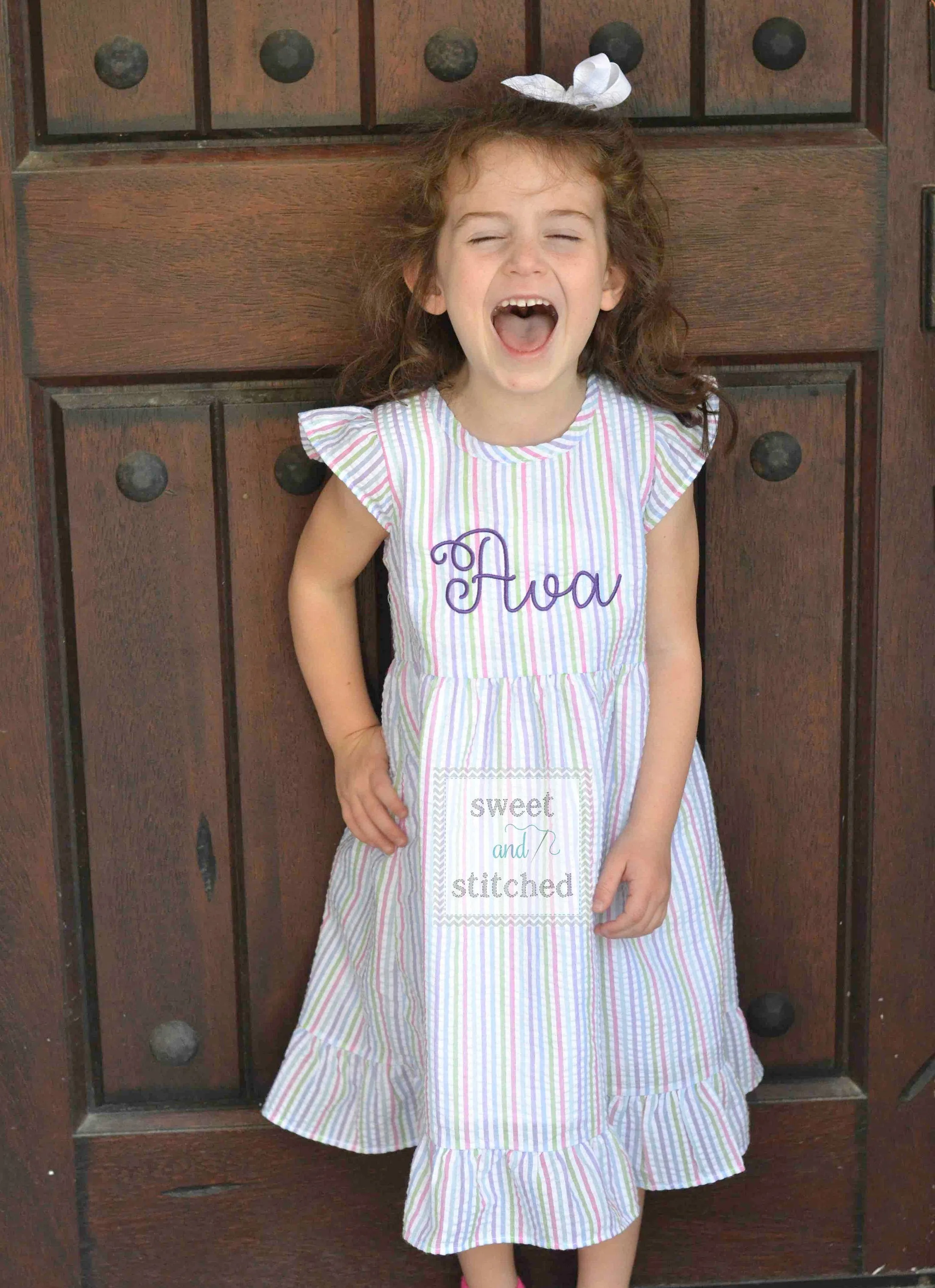 Monogrammed Seersucker Easter dress, toddler dress, baby girl rainbow dress personalized, Summer outfit, Baby Girl Beach Outfit