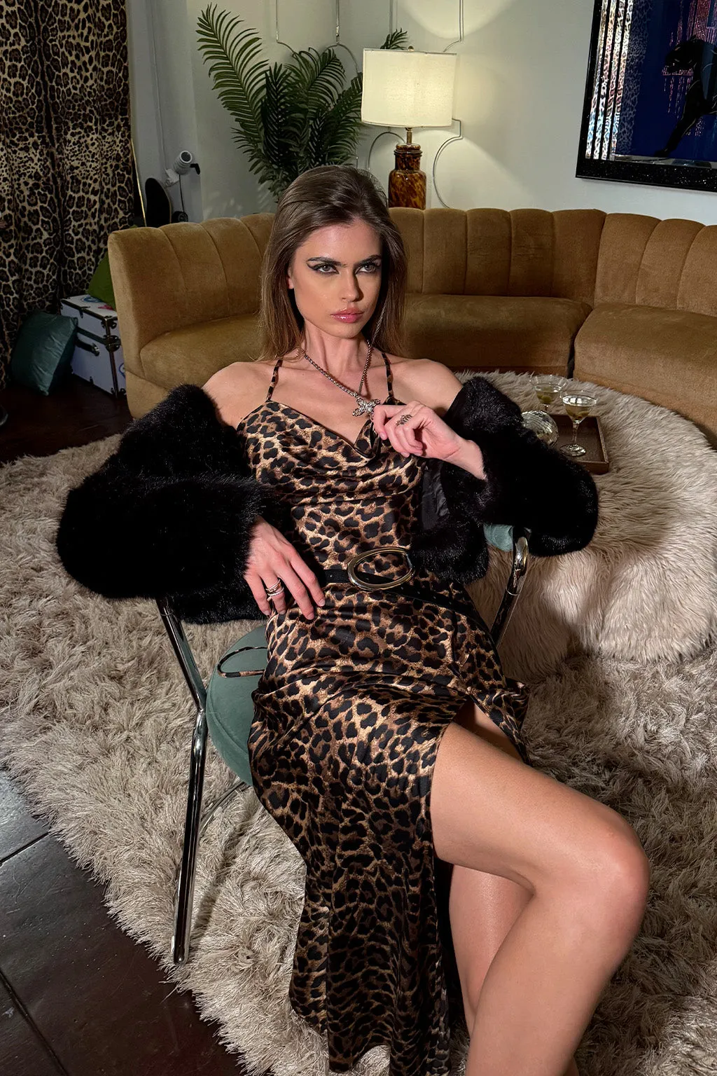 Natalia Leopard Satin Maxi Dress