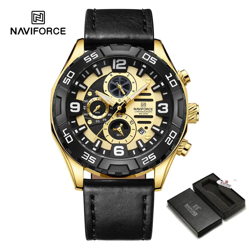 NAVIFORCE NF8043  Casual Leather Strap Luxury Business Calendar Quartz Luminous Fashion Men's Watches