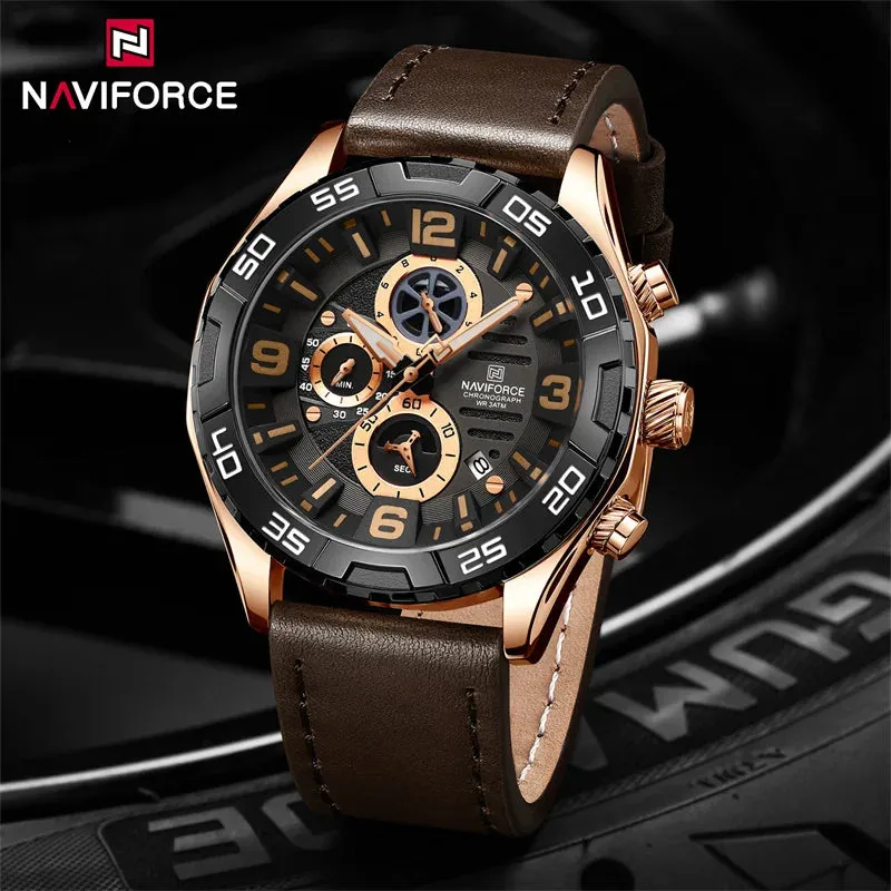 NAVIFORCE NF8043  Casual Leather Strap Luxury Business Calendar Quartz Luminous Fashion Men's Watches