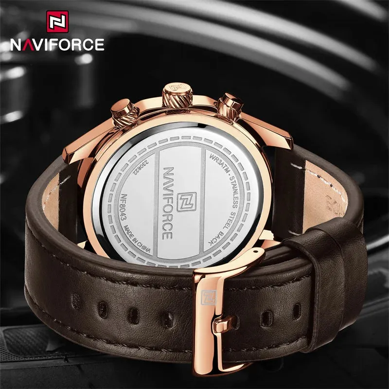 NAVIFORCE NF8043  Casual Leather Strap Luxury Business Calendar Quartz Luminous Fashion Men's Watches