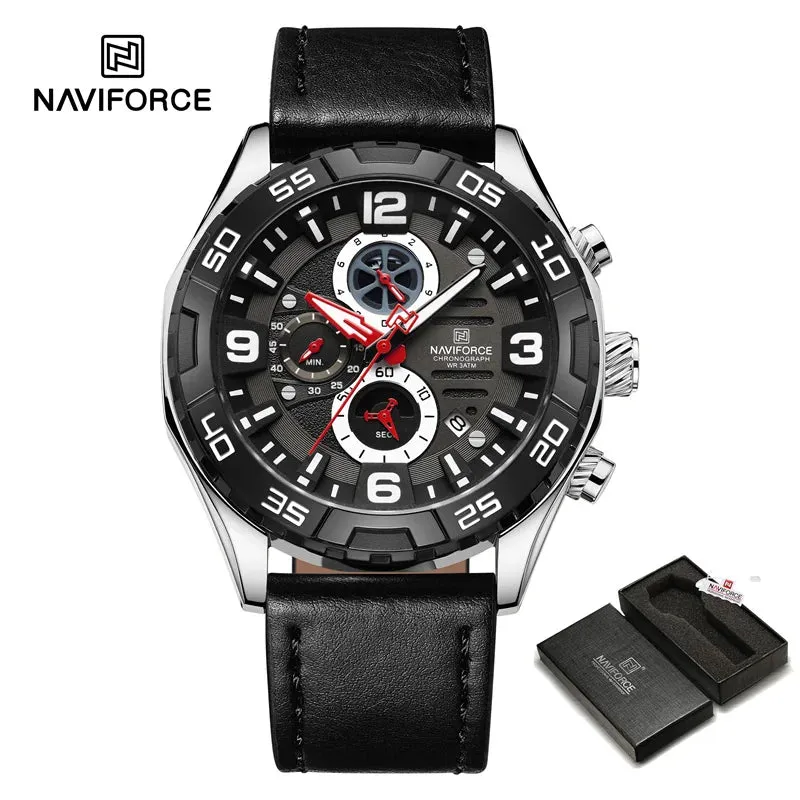 NAVIFORCE NF8043  Casual Leather Strap Luxury Business Calendar Quartz Luminous Fashion Men's Watches