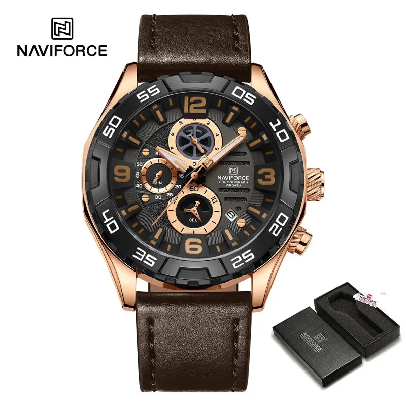 NAVIFORCE NF8043  Casual Leather Strap Luxury Business Calendar Quartz Luminous Fashion Men's Watches