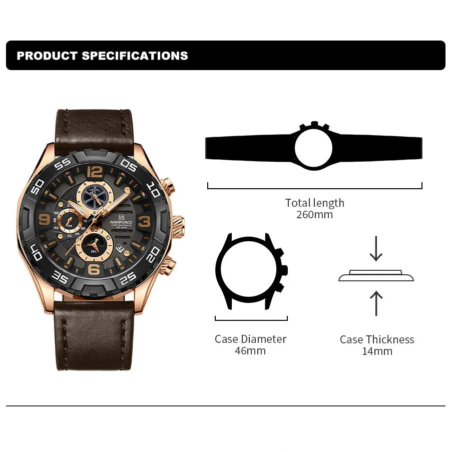 NAVIFORCE NF8043  Casual Leather Strap Luxury Business Calendar Quartz Luminous Fashion Men's Watches