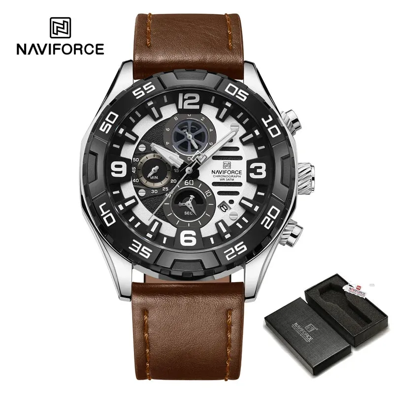 NAVIFORCE NF8043  Casual Leather Strap Luxury Business Calendar Quartz Luminous Fashion Men's Watches