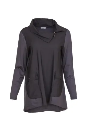 Naya Split Zip Cowl Neck tunic with Patch Pkt. Detail in Black