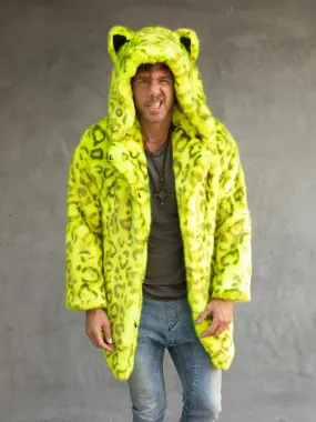 Neon Yellow Leopard Luxe Classic Faux Fur Coat | Men's