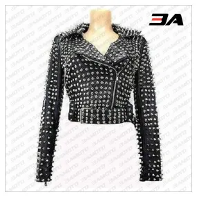 New Handmade Women's Black Fashion Studded Punk Style Leather Jacket