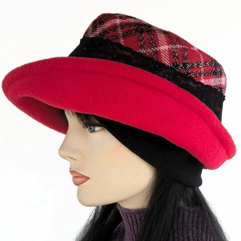 Niagara Fashion Bucket Hat, bucket style with deep adjustable brim and earflap cuff, red sparkly