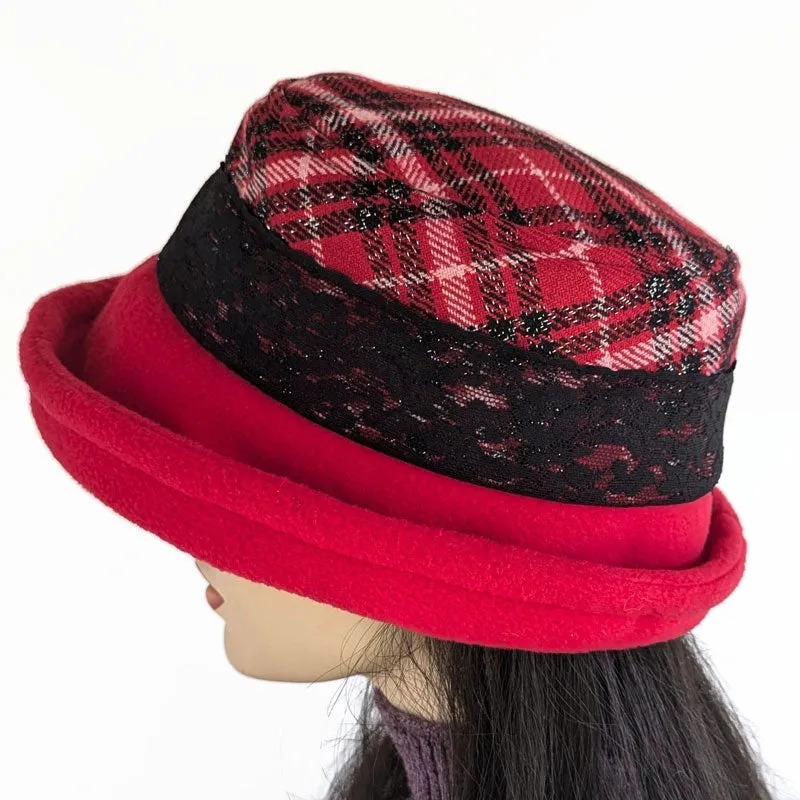 Niagara Fashion Bucket Hat, bucket style with deep adjustable brim and earflap cuff, red sparkly