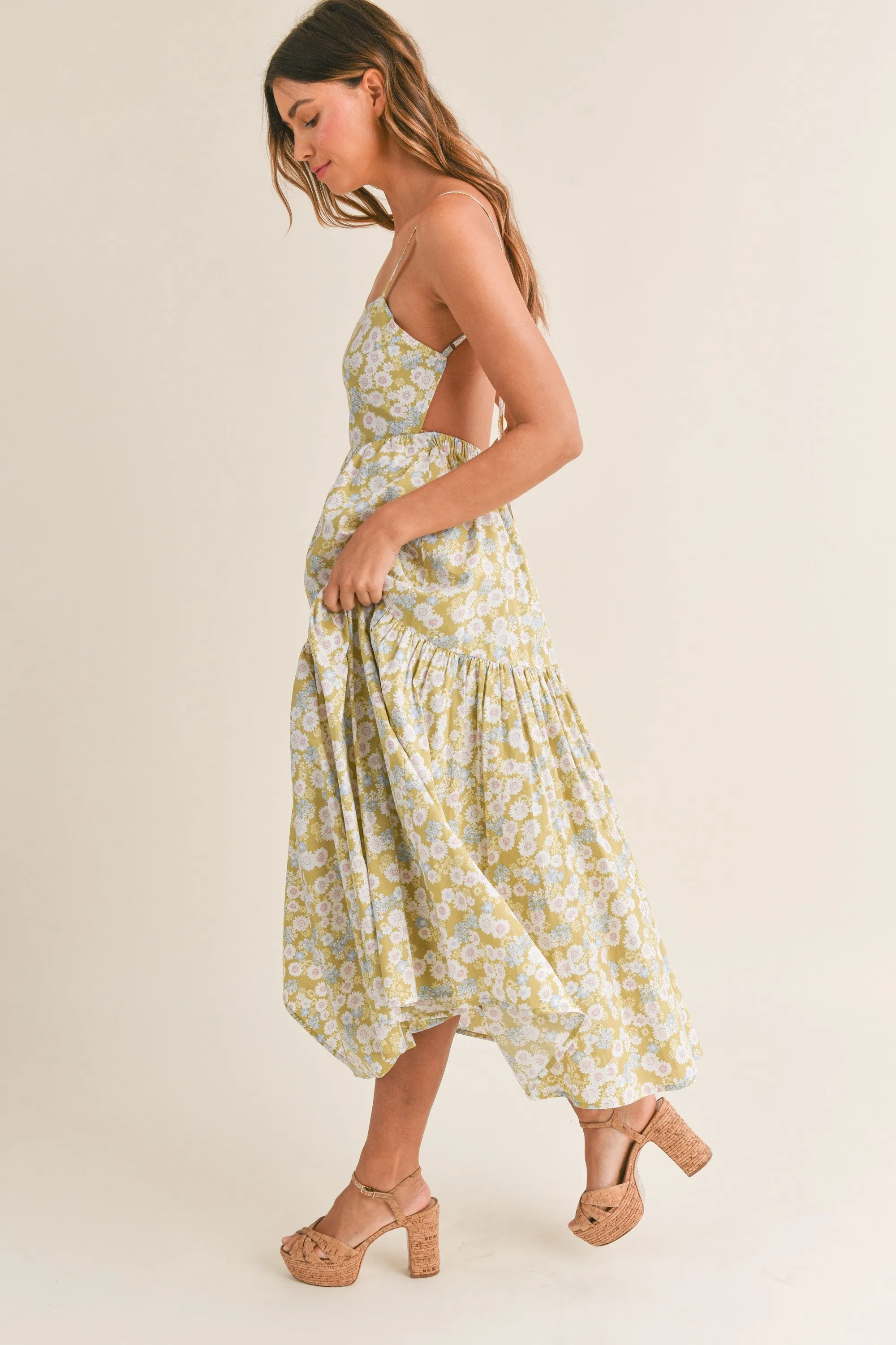 Nora Spaghetti Strap Open Back Floral Maxi Dress