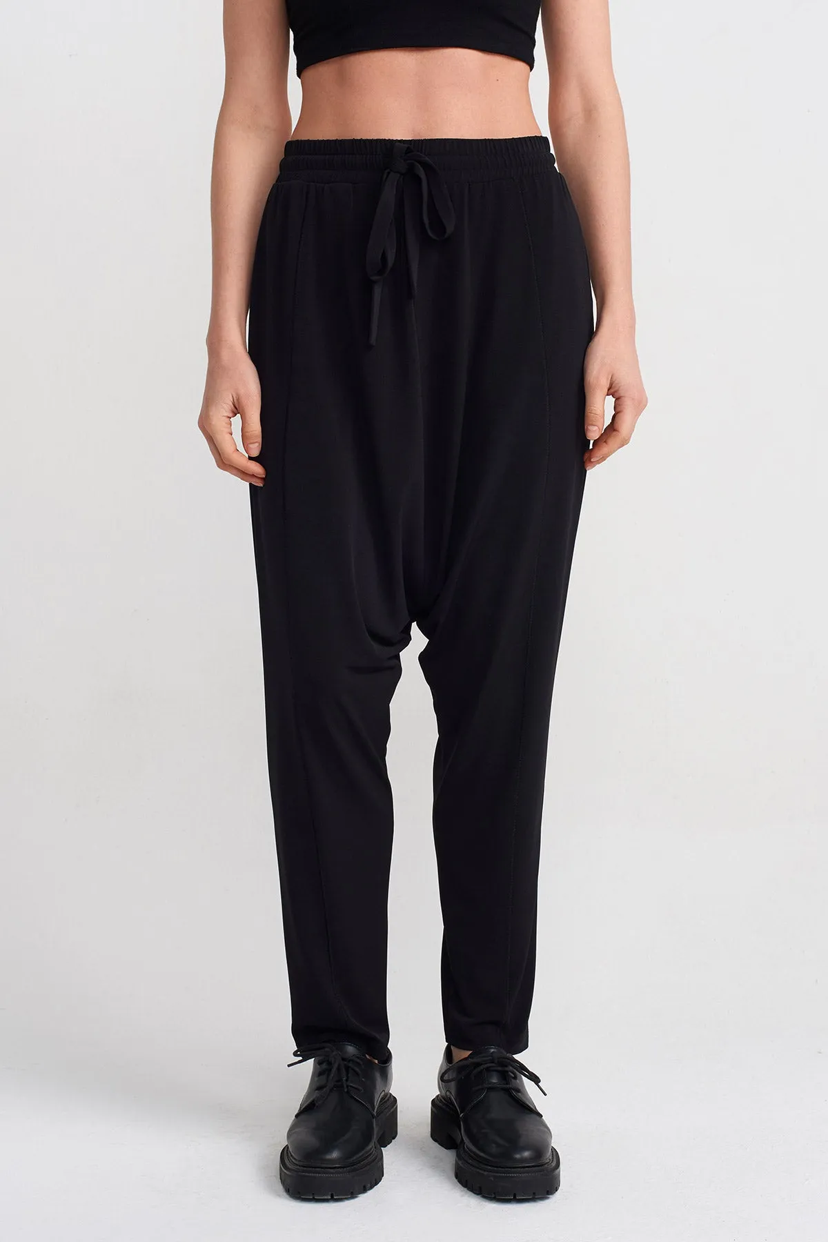 Nu High-Waisted Jersey Harem Pants Black