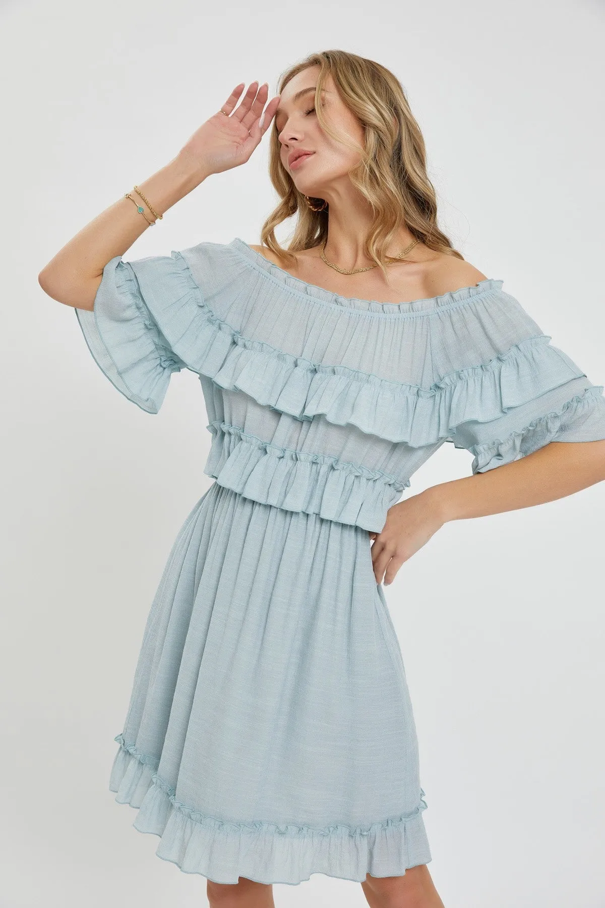 Off Shoulder Ruffle Dress - 3 colors