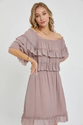 Off Shoulder Ruffle Dress - 3 colors