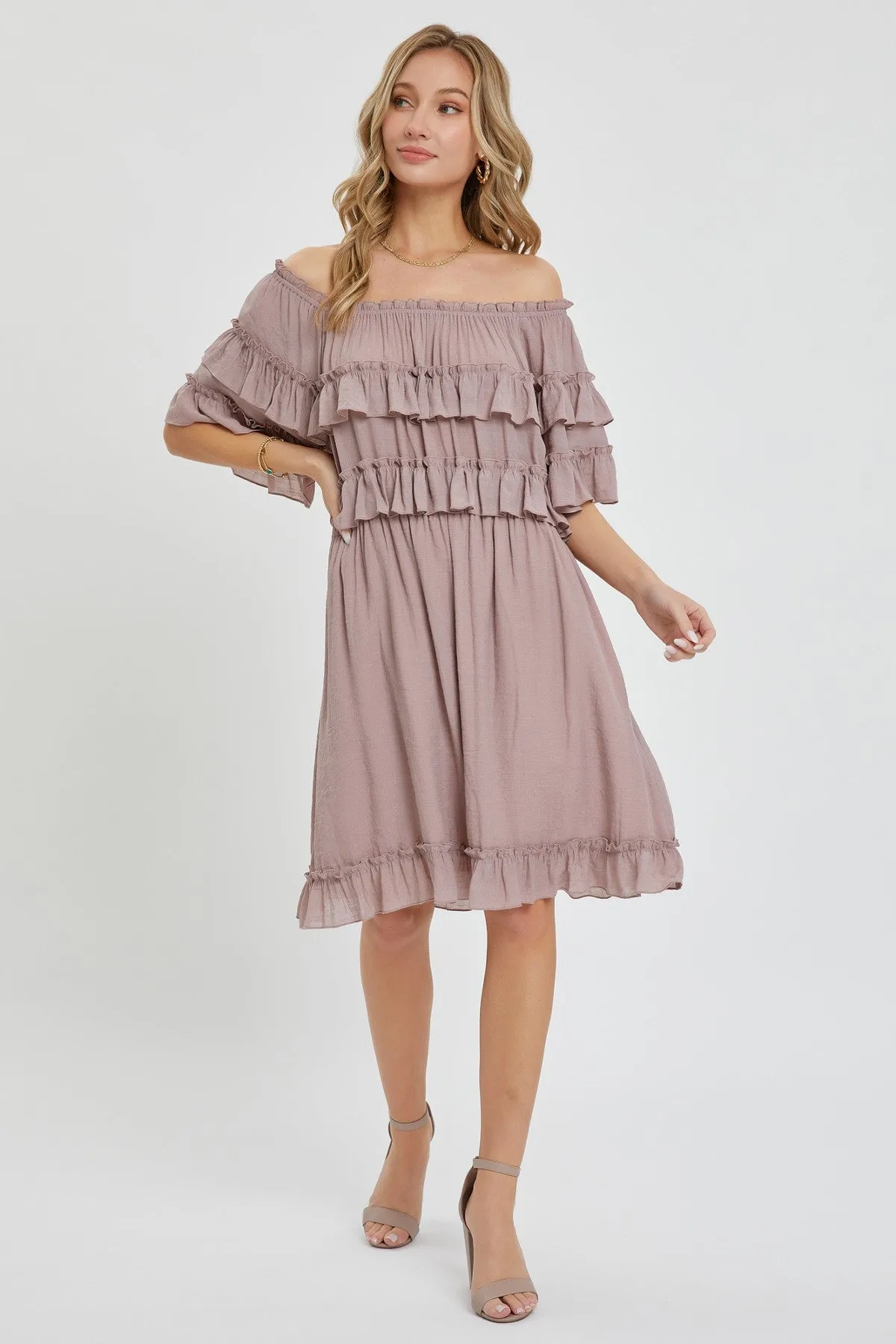 Off Shoulder Ruffle Dress - 3 colors