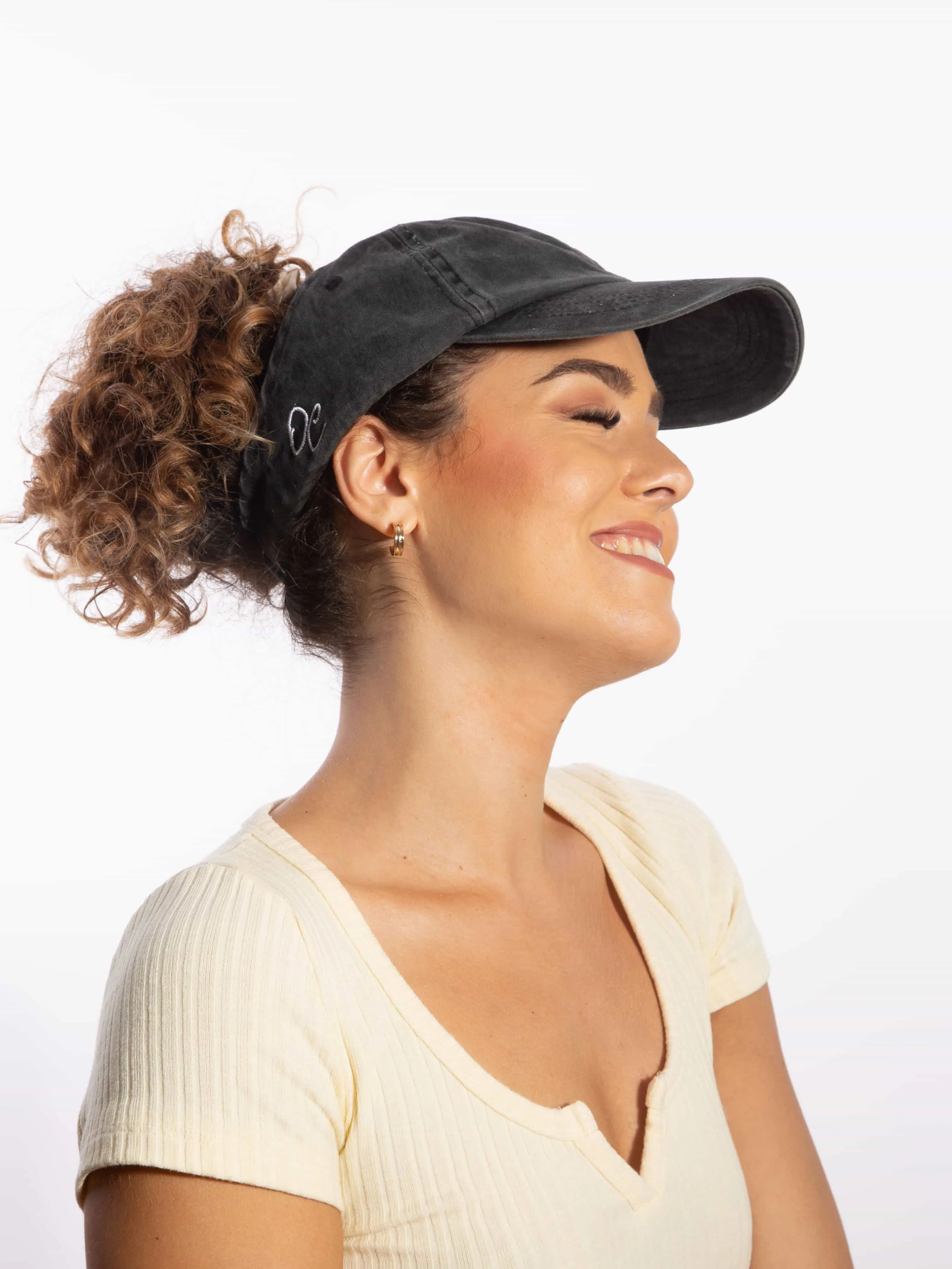 Only Curls Satin Lined Baseball Hat (with open back) - Washed Grey