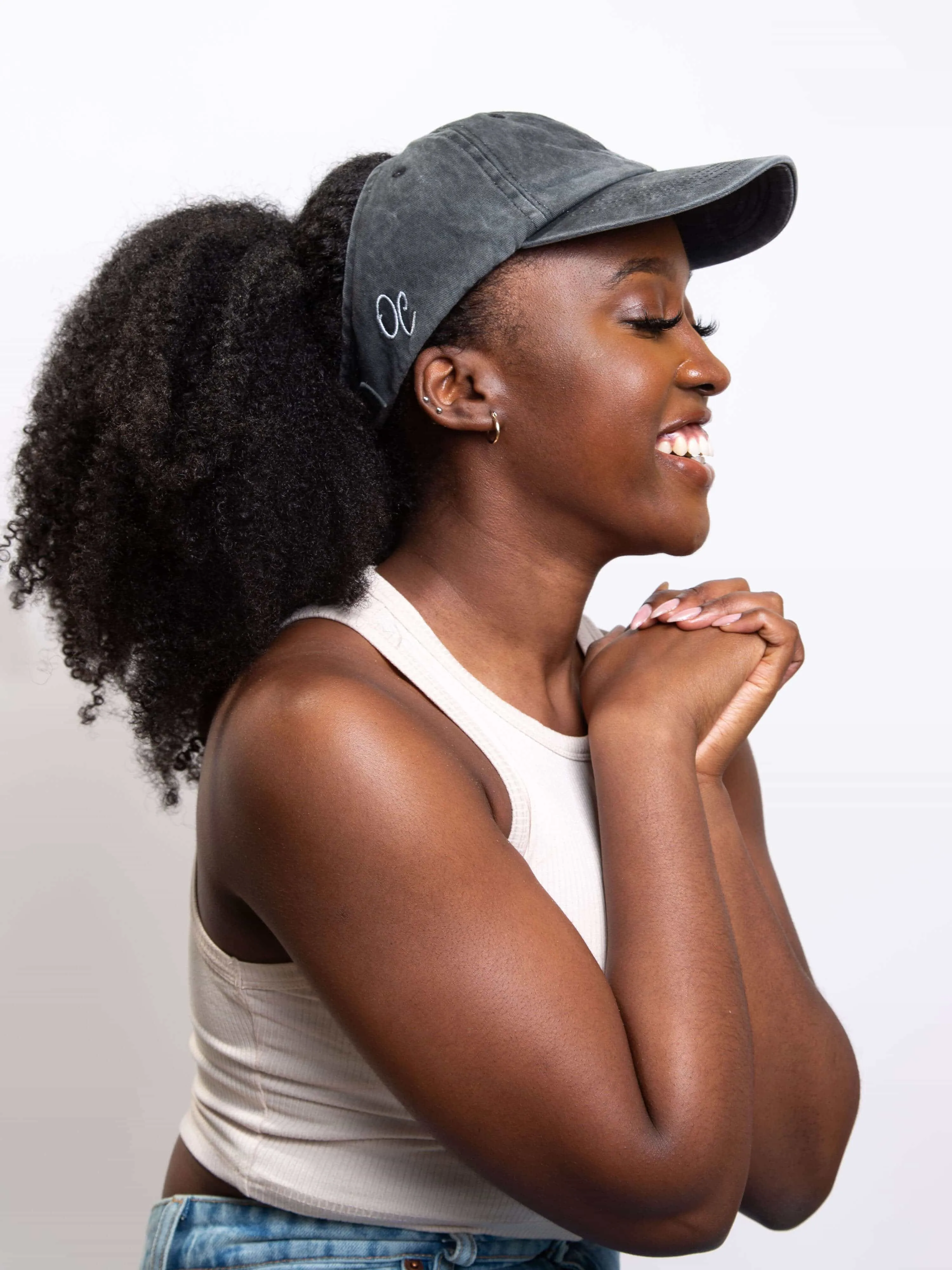 Only Curls Satin Lined Baseball Hat (with open back) - Washed Grey