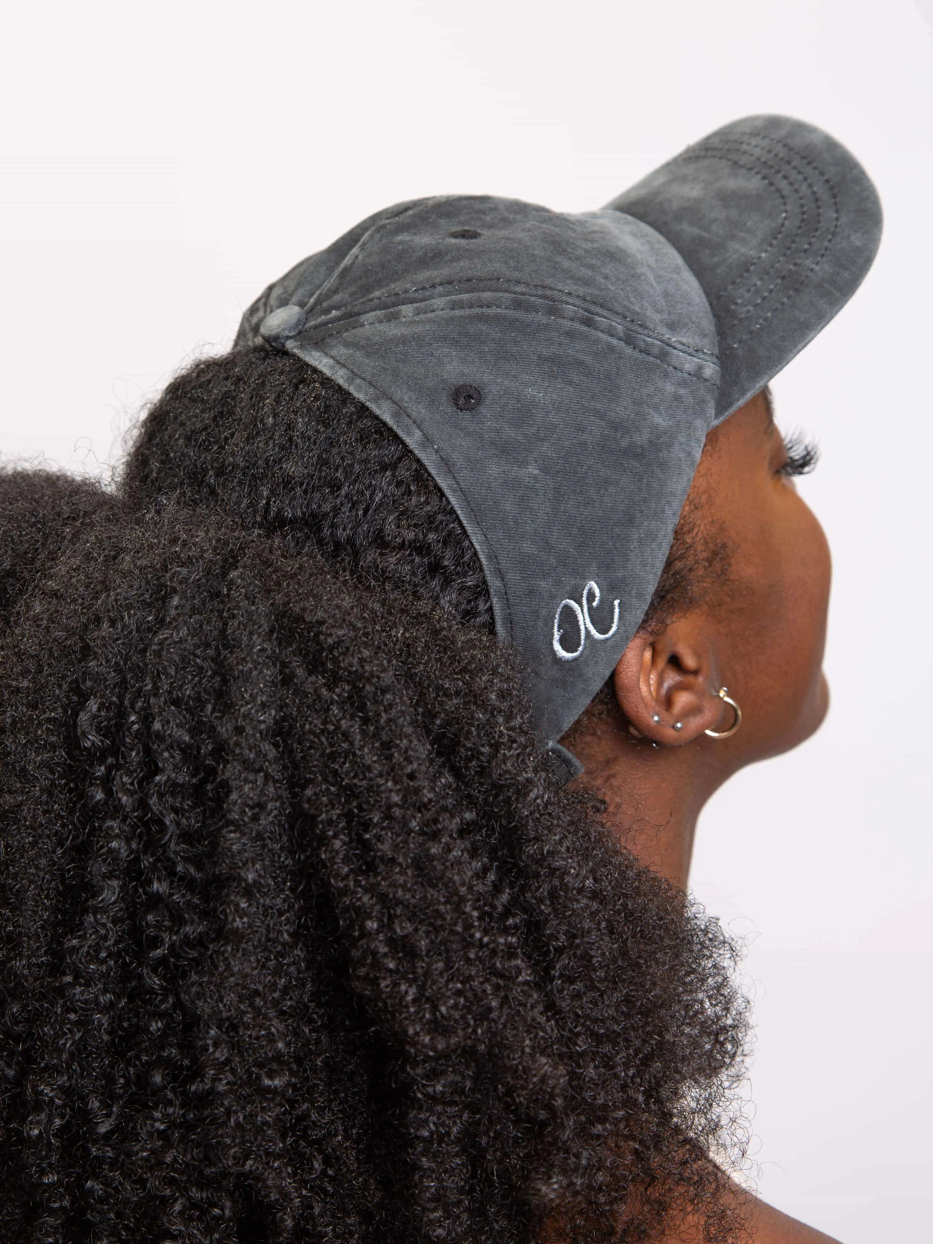 Only Curls Satin Lined Baseball Hat (with open back) - Washed Grey