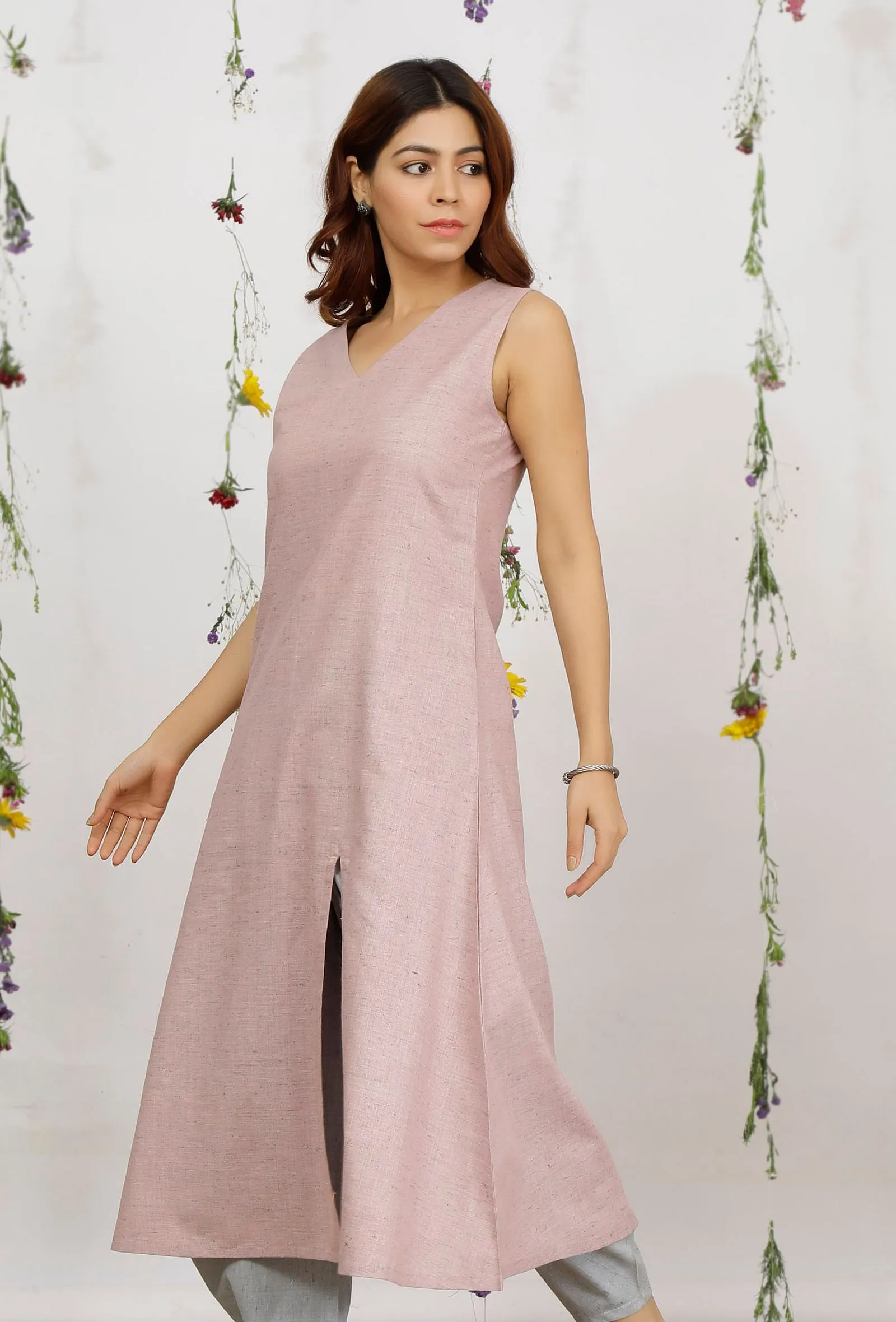 Orchid Pink A Line Cotton Khadi Kurta