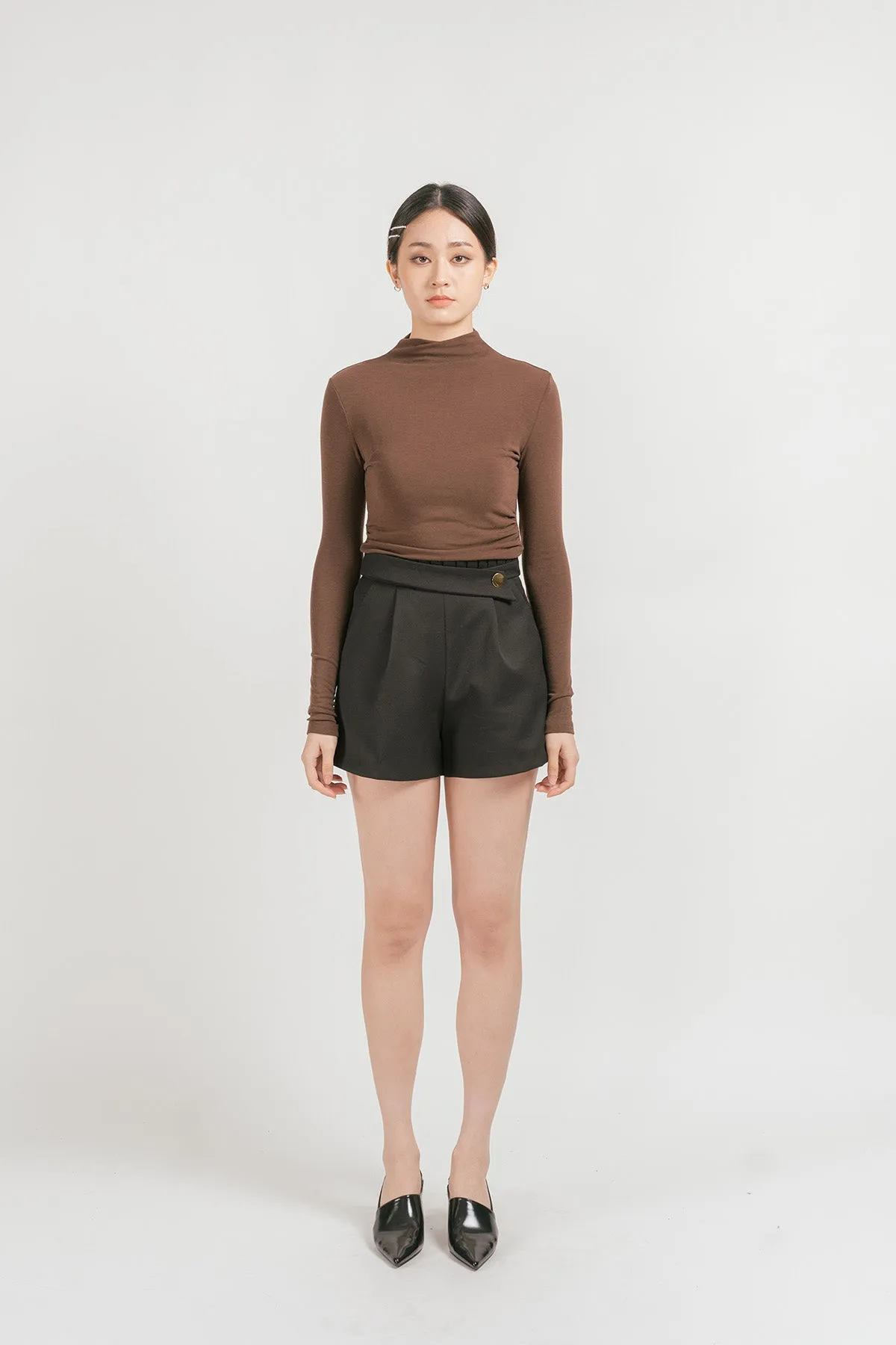 Ovinnea Ruched Turtleneck Top