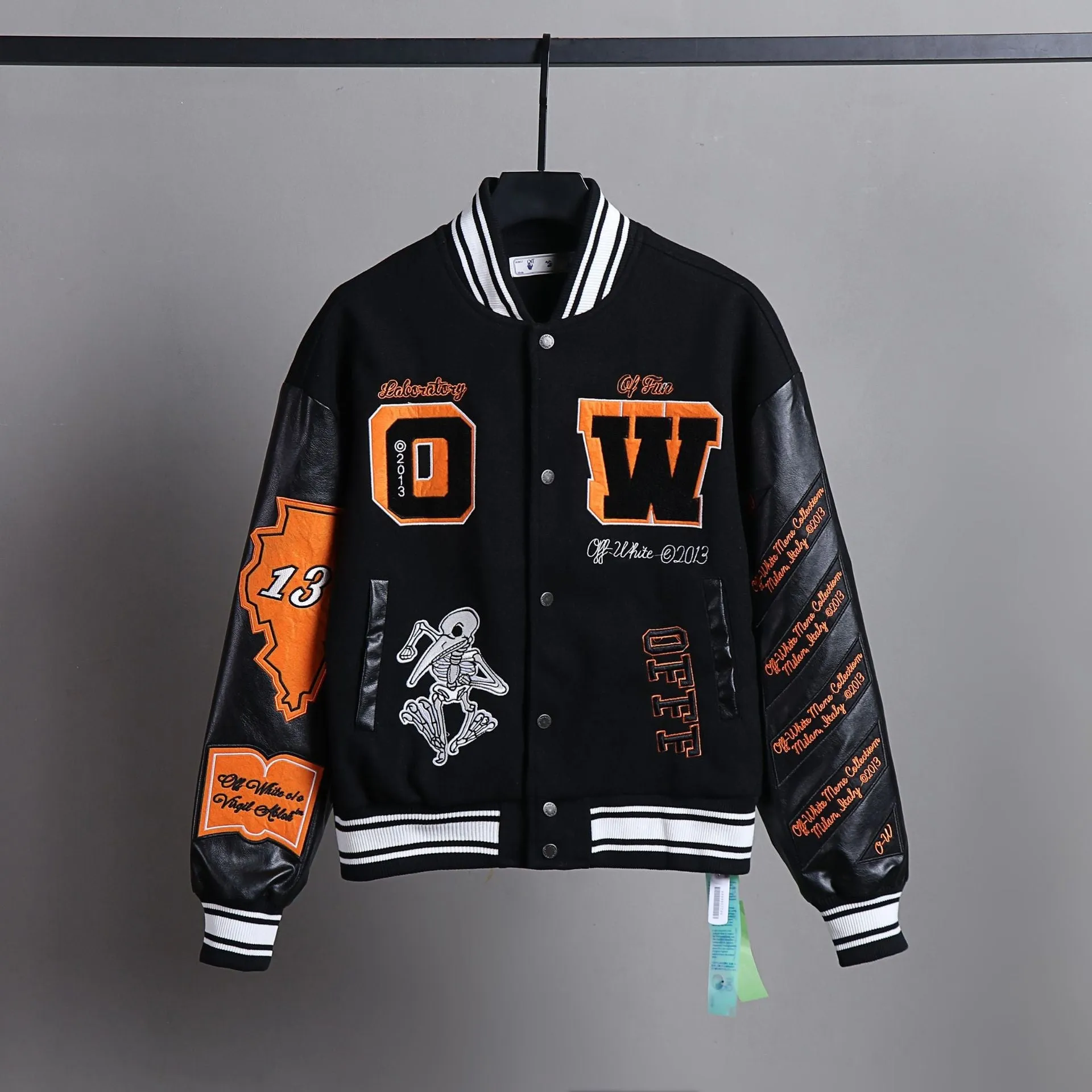 Ow Jacket Classic Embroidered Cotton-Padded Jacket for Men and Women