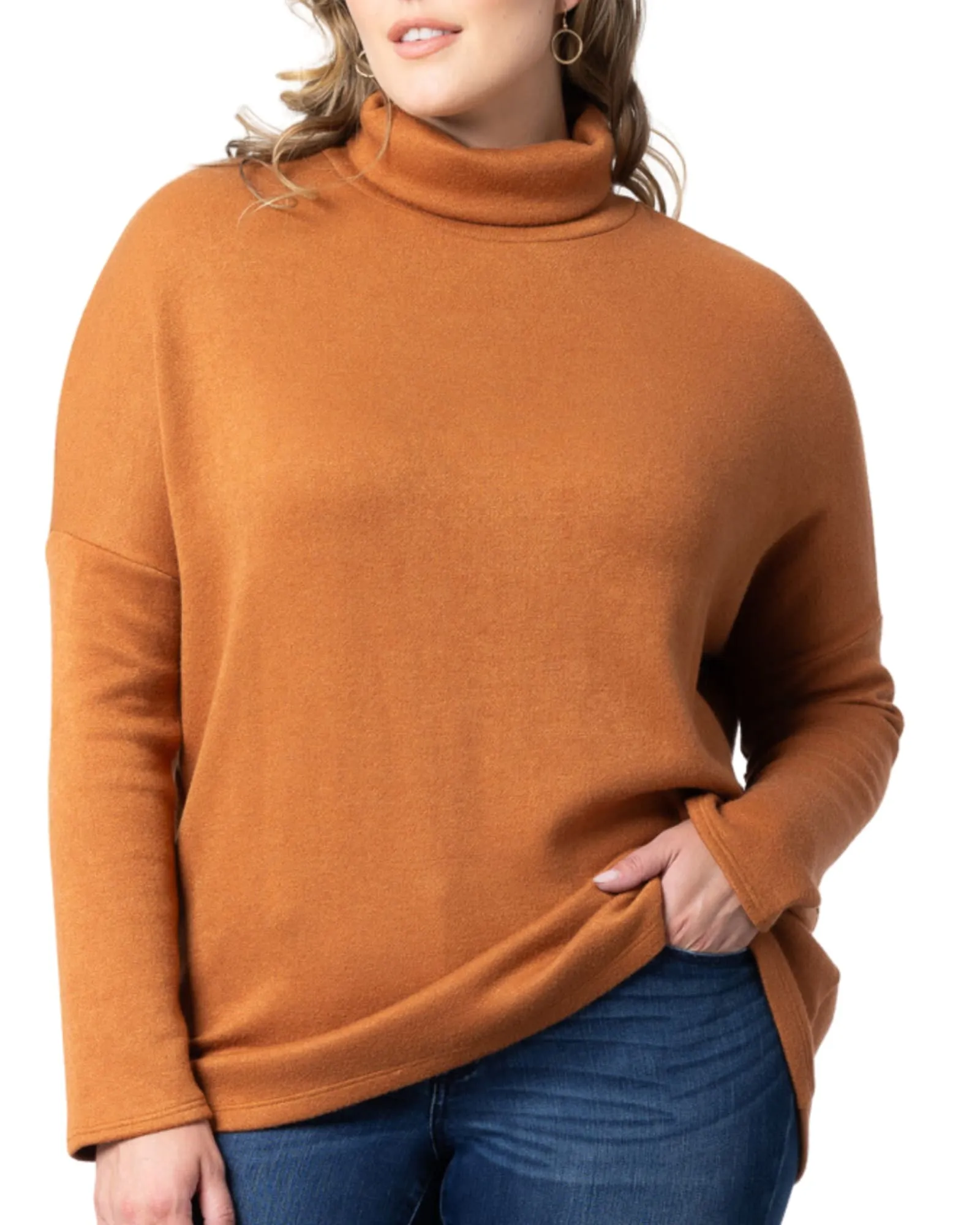 Paris Turtleneck Tunic Sweater | CAMEL