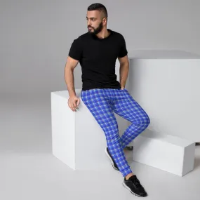 Pastel Blue Plaid Men's Joggers, Tartan Print Classic Designer Best Sweatpants-Made in EU