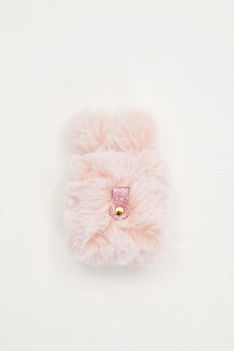 Pink Faux Fur Bunny Air Pod Case With Ears