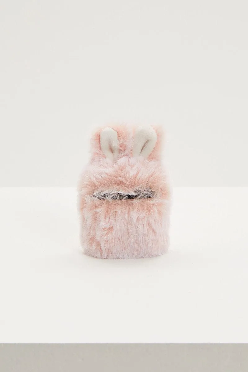 Pink Faux Fur Bunny Air Pod Case With Ears