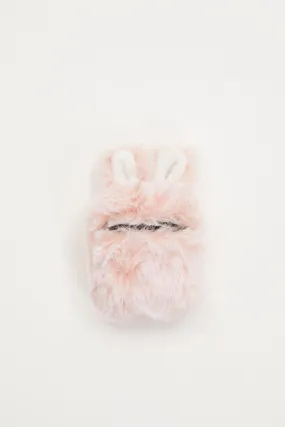 Pink Faux Fur Bunny Air Pod Case With Ears