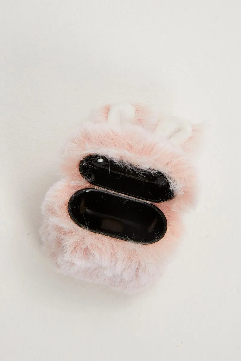 Pink Faux Fur Bunny Air Pod Case With Ears