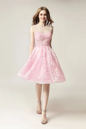 Pink Lace Homecoming Dress Short prom dress for girls