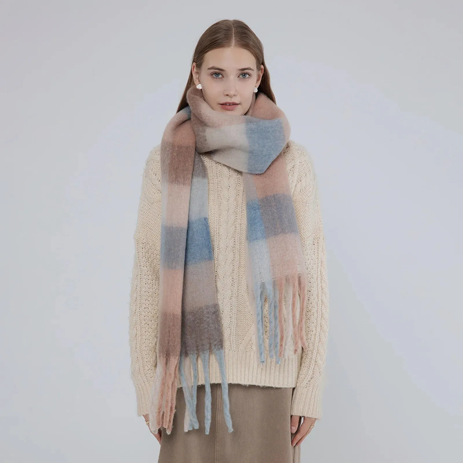 Plaid Scarf Female Elegant Minimalist Imitation Cashmere Warm Shawl