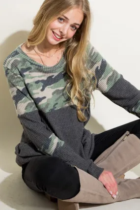 PLUS COZY CAMOUFLAGE MIX TUNIC TOP