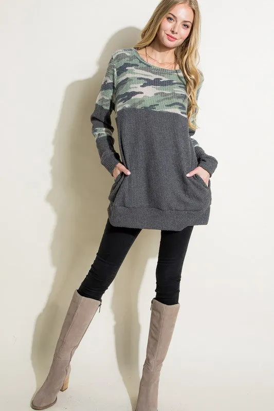 PLUS COZY CAMOUFLAGE MIX TUNIC TOP