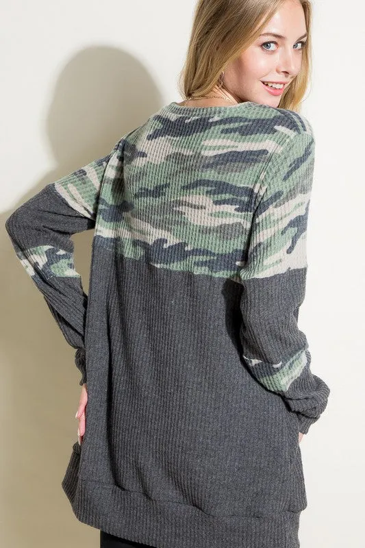 PLUS COZY CAMOUFLAGE MIX TUNIC TOP