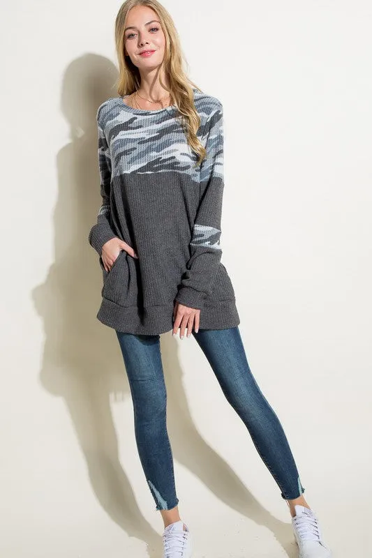 PLUS COZY CAMOUFLAGE MIX TUNIC TOP