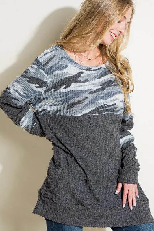 PLUS COZY CAMOUFLAGE MIX TUNIC TOP