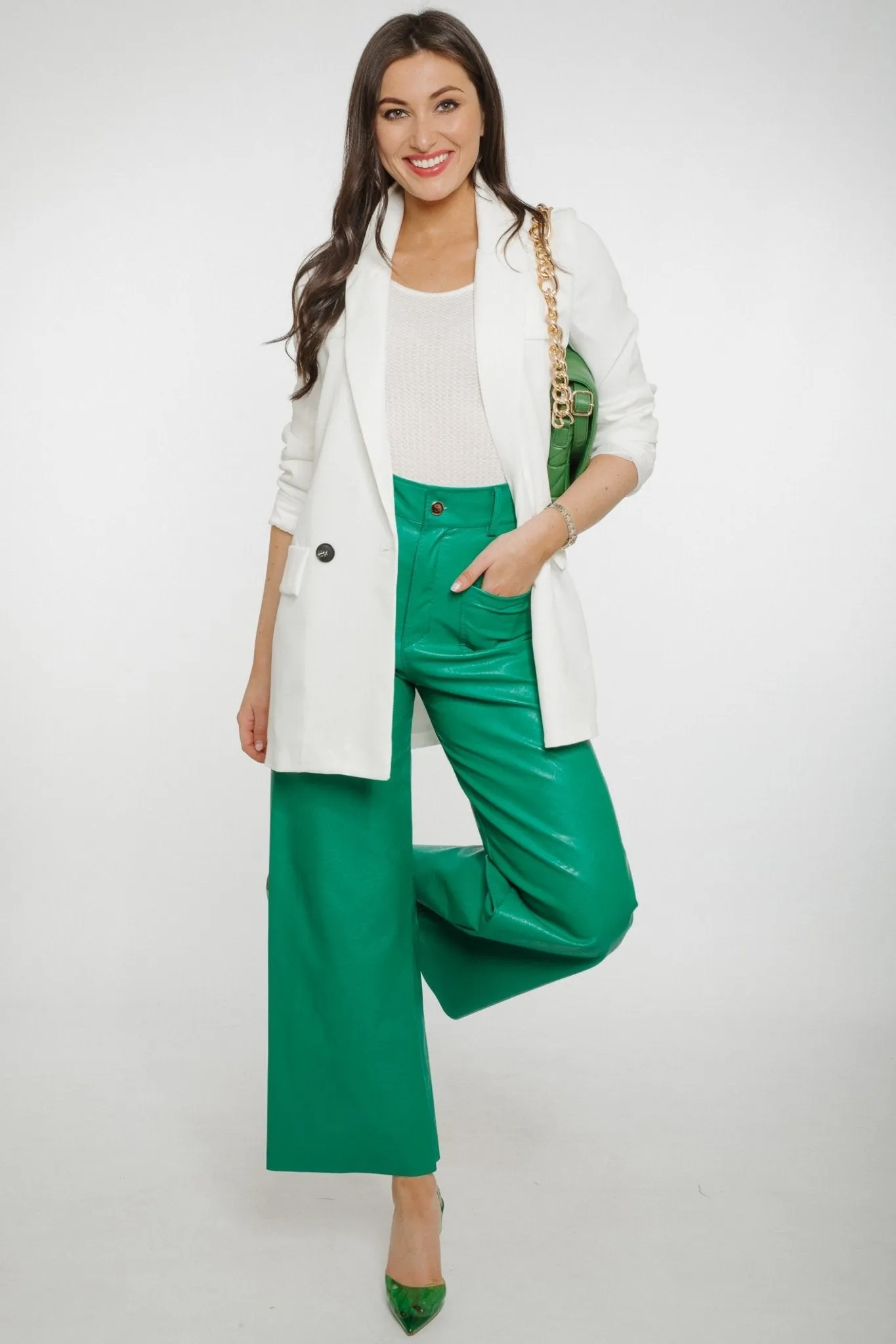 Polly Faux Leather Trouser In Green