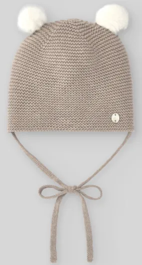 Pompom Knit Hat-Light Brown