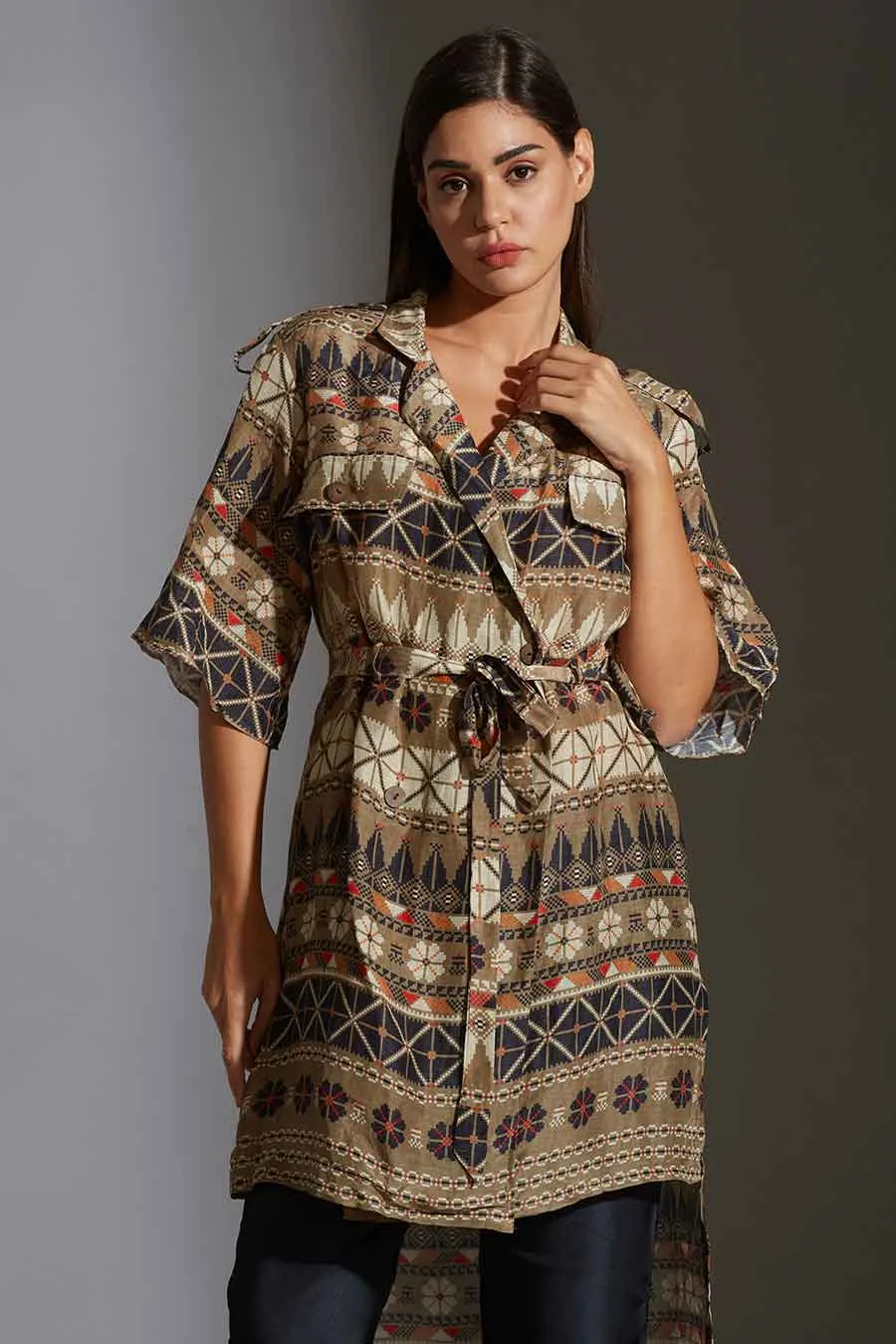 Printed Trench Tunic & Pant Set