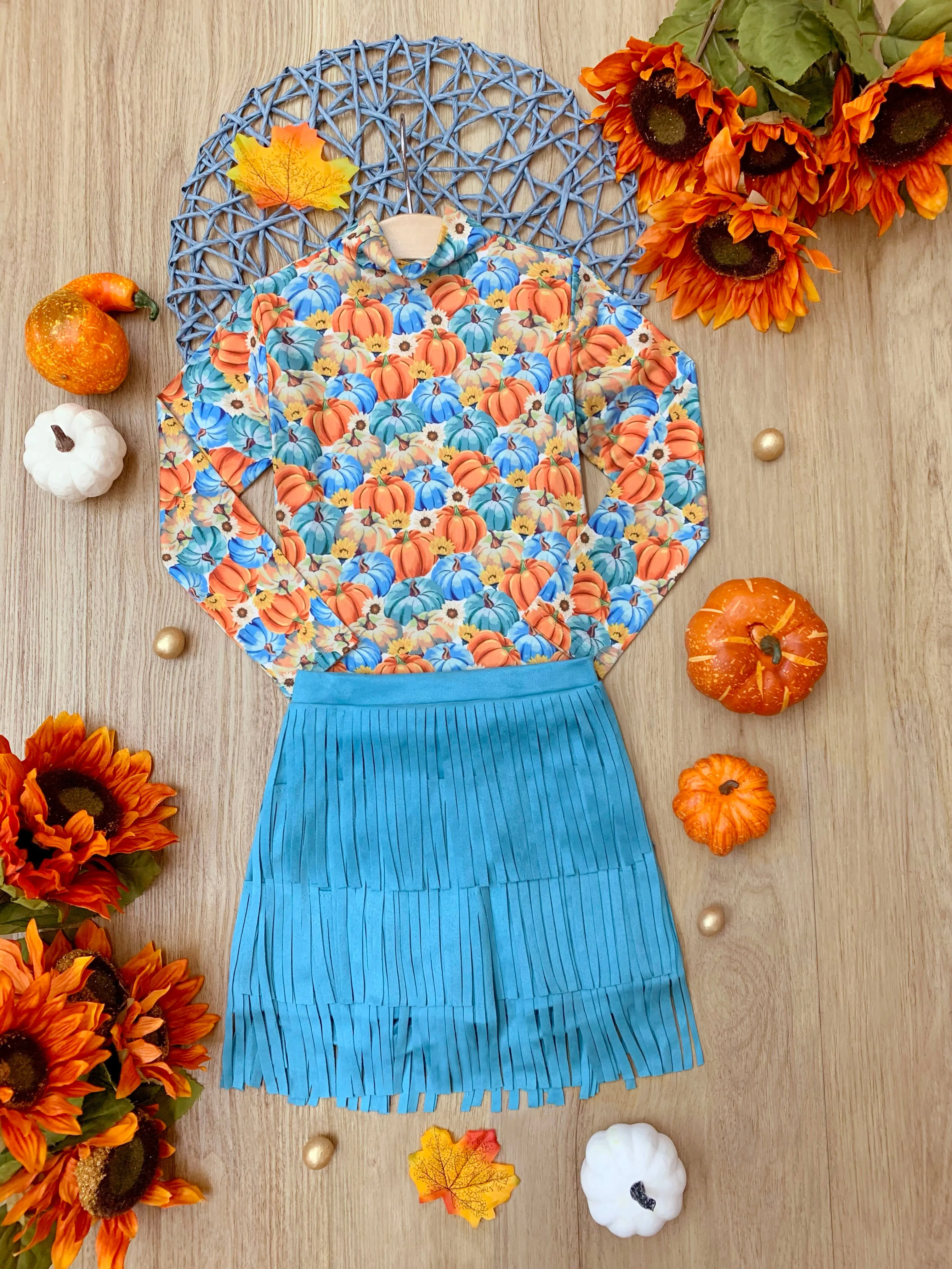 Pumpkin Patch Turtleneck Top and Fringe Skort Set