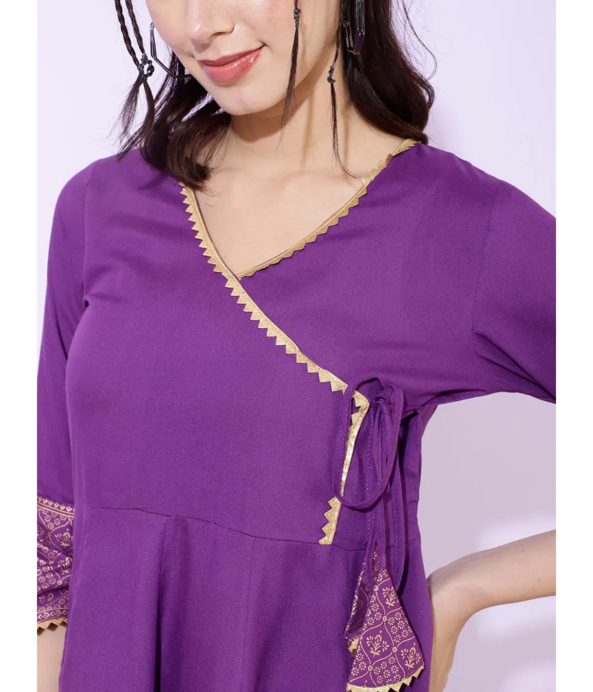 Purple V Neck Tunic Top