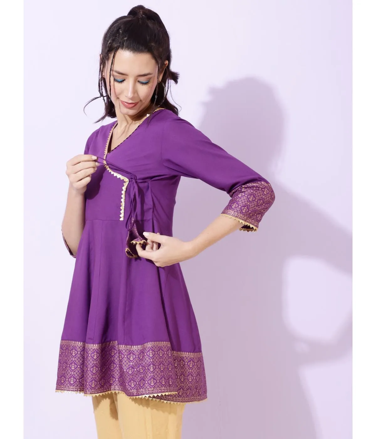 Purple V Neck Tunic Top